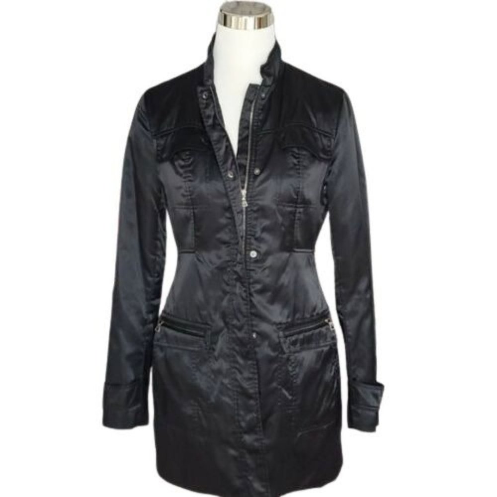 Elie Tahari Lined Mock Neck Long Sleeve Zip Up Sleek Jacket Black Size XSmall